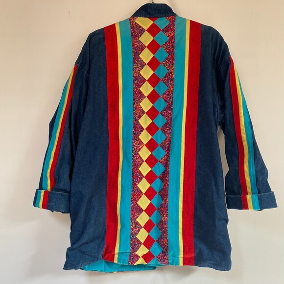 VTG Handmade Patchwork Pockets Lined Jean Jacket Retro Boho Festival Size XXL - Picture 4 of 12